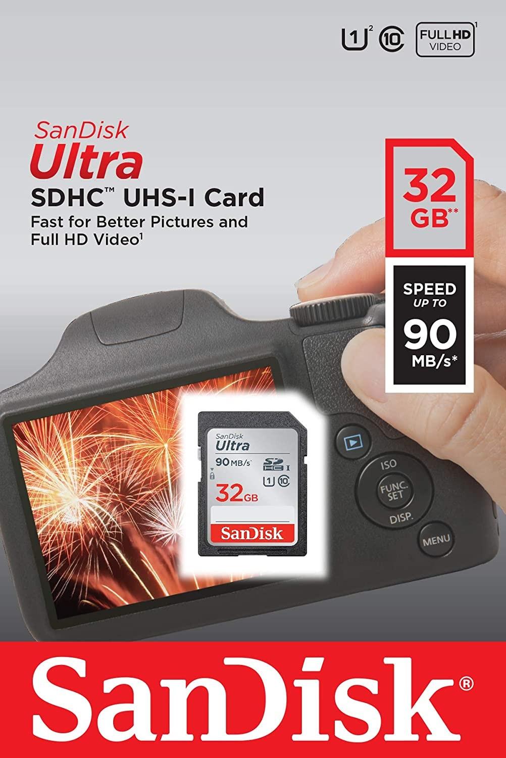SDUNR-32G SanDisk 32GB SD Card Ultra SDHC C10 UHS-I 100MB/s R 3x5